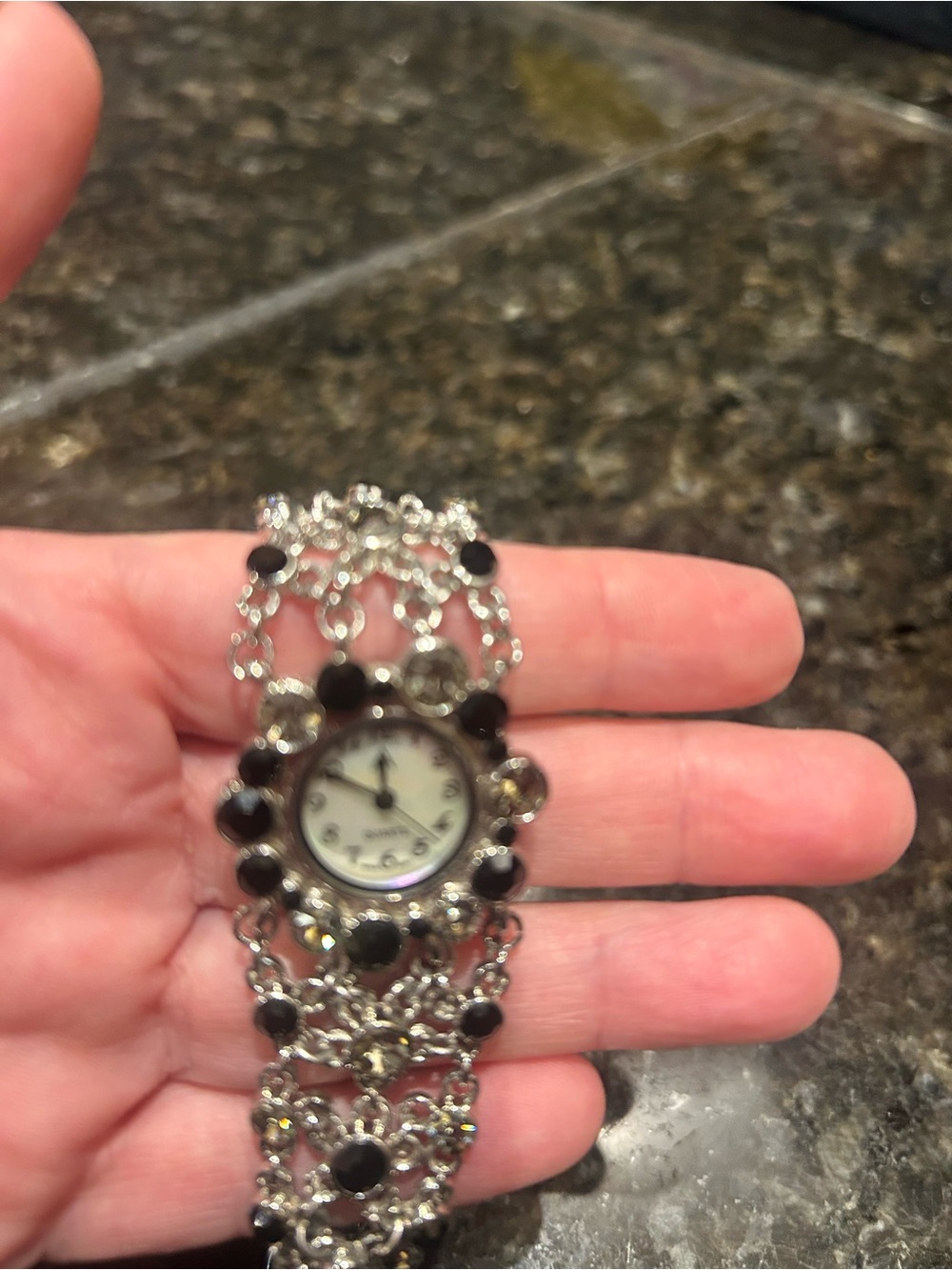 Silver and Black Filigree Watch Bracelet - Women Jewelry - Picture 2 of 4